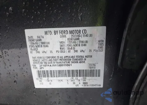 2016 Ford Edge Sel z USA, uszkodzony, nr VIN 2FMPK4J9XGBB55561